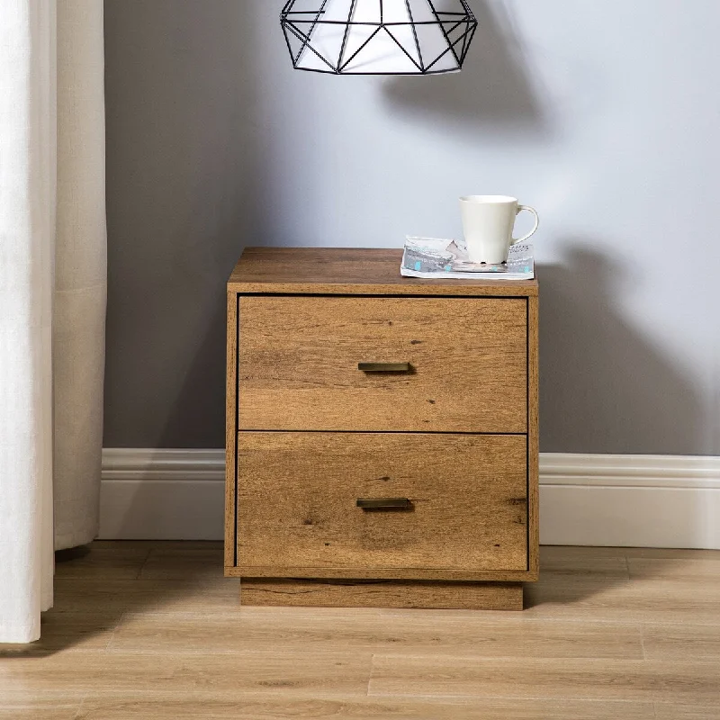 19.6"Wood Finish 2-Drawer Nightstand with Metal Handle for Bedroom