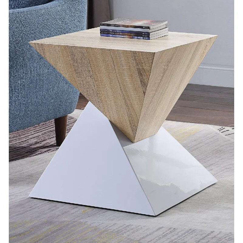 20" Modern Design Nightstand with Wood Finish Table and High Gloss Finish Pyramidal Base for Bedroom, Living Room