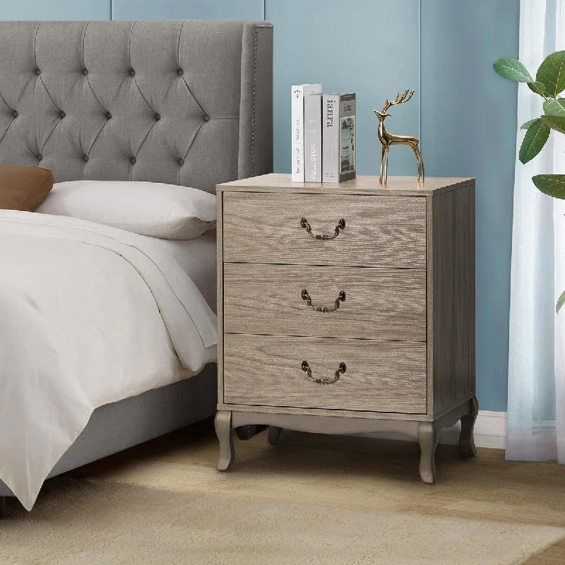 22.0" Natural Finish 3-Drawer Nightstand with Metal Handle for Bedroom