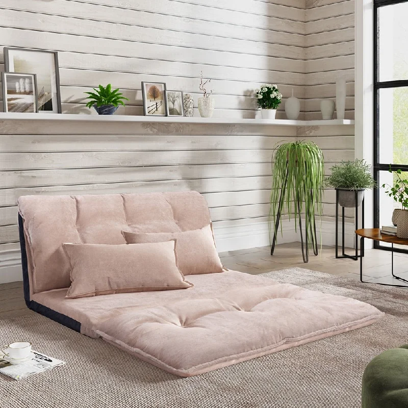 Adjustable Folding Futon Sofa with 2 Pillows