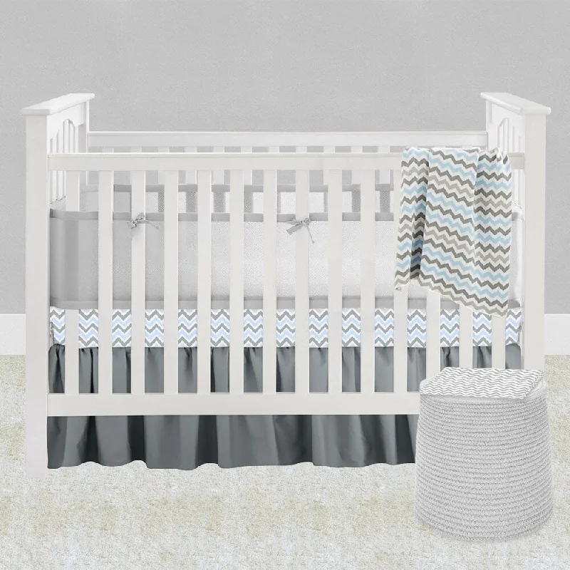 American Baby Company Blue & Gray Chevron 6-Piece Baby Crib Bedding Set with Mesh Crib Liner