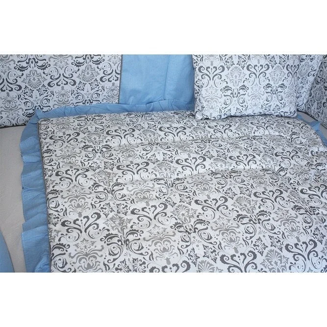 BabyFad Damask Blue 9 Piece Baby Crib bedding set