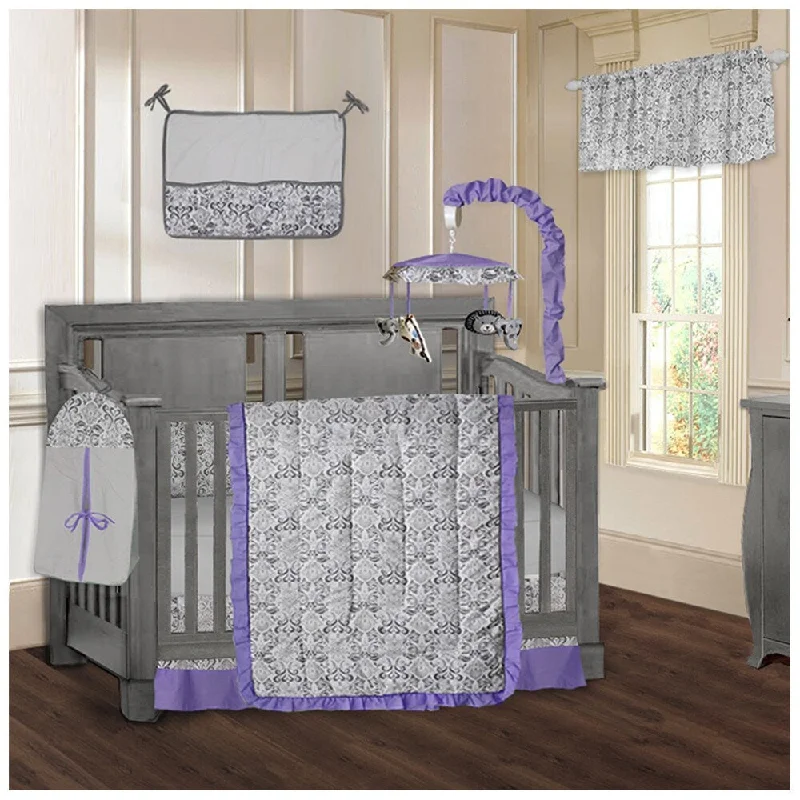 BabyFad Damask Purple 9 piece Baby Crib Bedding Set