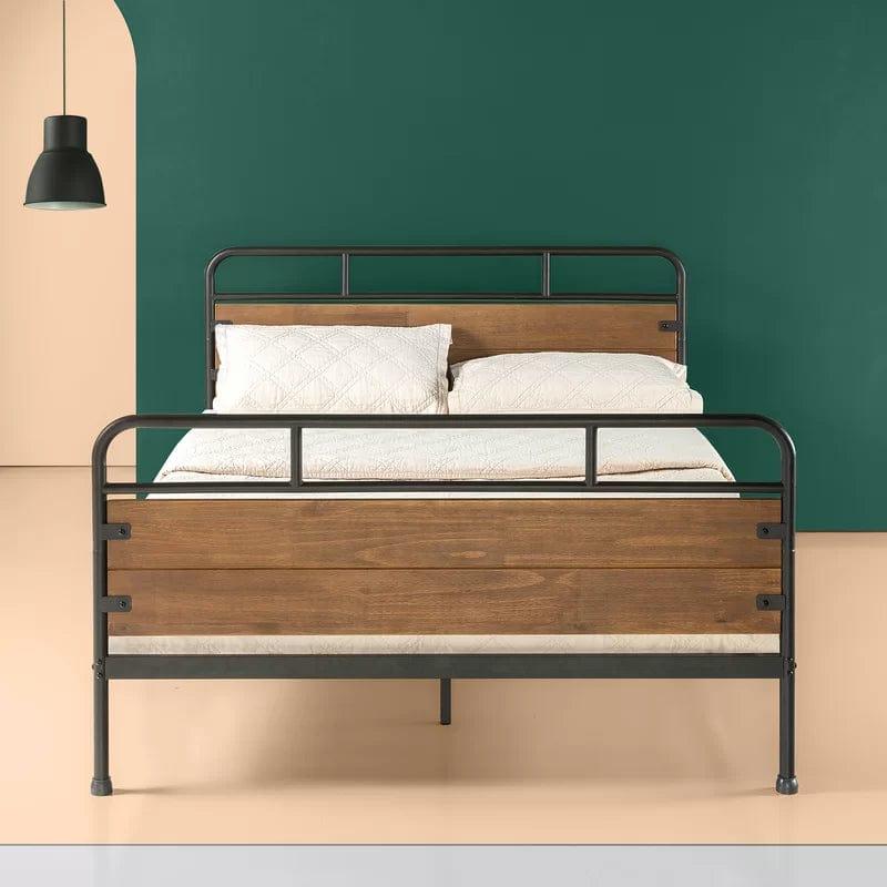 Barkev industrial Metal Bed Frame with Wood Detail Head and Foodbaord