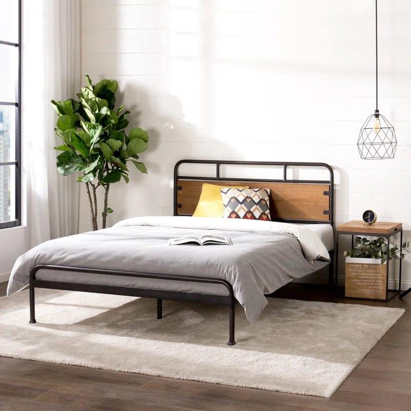 Barkev industrial Metal Bed Frame with Wood Detail Headboard