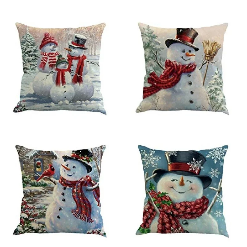 Classic Snowman Christmas Pillow Case 18 x 18 (set of 4)