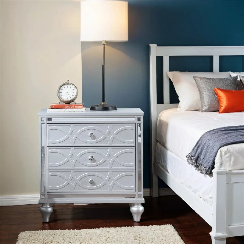 Contemporary Nightstands w/Mirror Frame Accents,Bedside Table w/Drawer