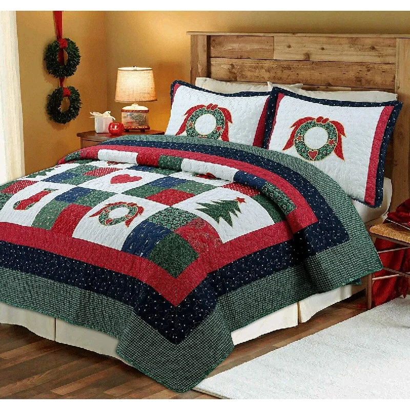 Cozy Line Merry Christmas Cotton Reversible Quilt Bedding Set