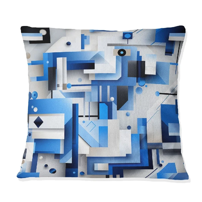 Designart "Abstract Blue And White Symmetry" Geometric Printed Throw Pillow