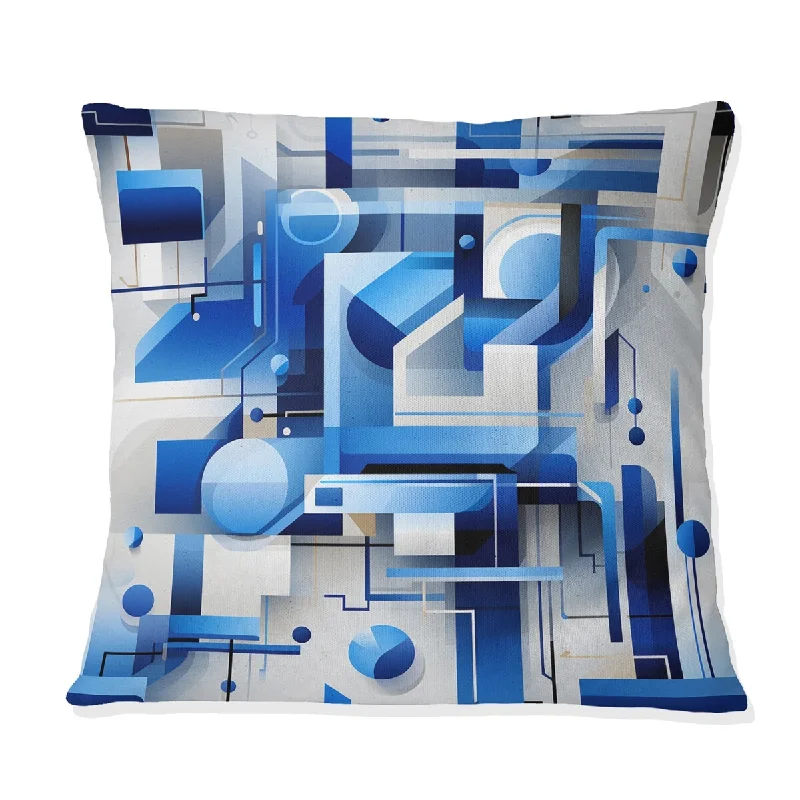 Designart "Abstract Blue And White Symmetry I" Geometric Printed Throw Pillow