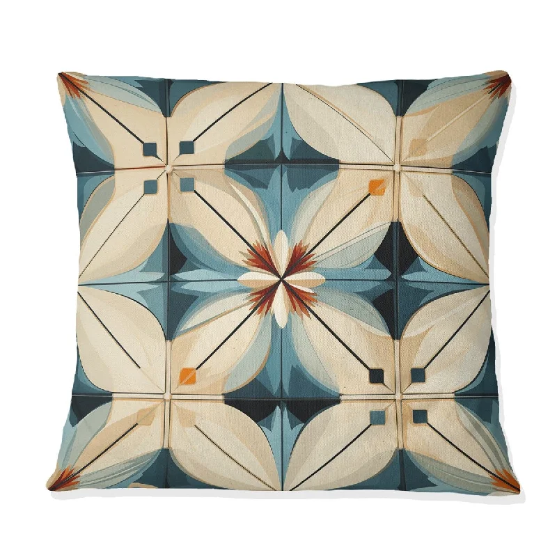 Designart "Antique Beige And Blue Marrocan Tiles II" Geometric Printed Throw Pillow