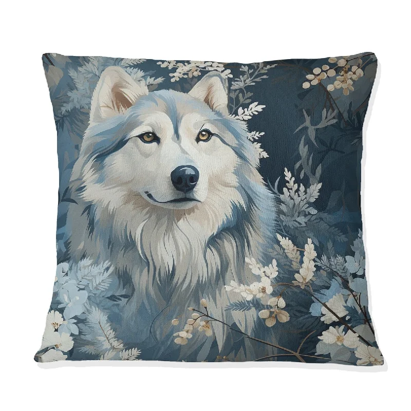 Designart "Artic Blue Husky Animal Print Pattern I" Animal Printed Throw Pillow