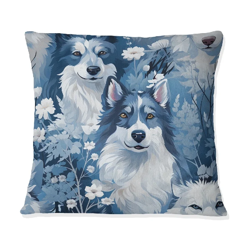 Designart "Artic Blue Husky Animal Print Pattern II" Animal Printed Throw Pillow