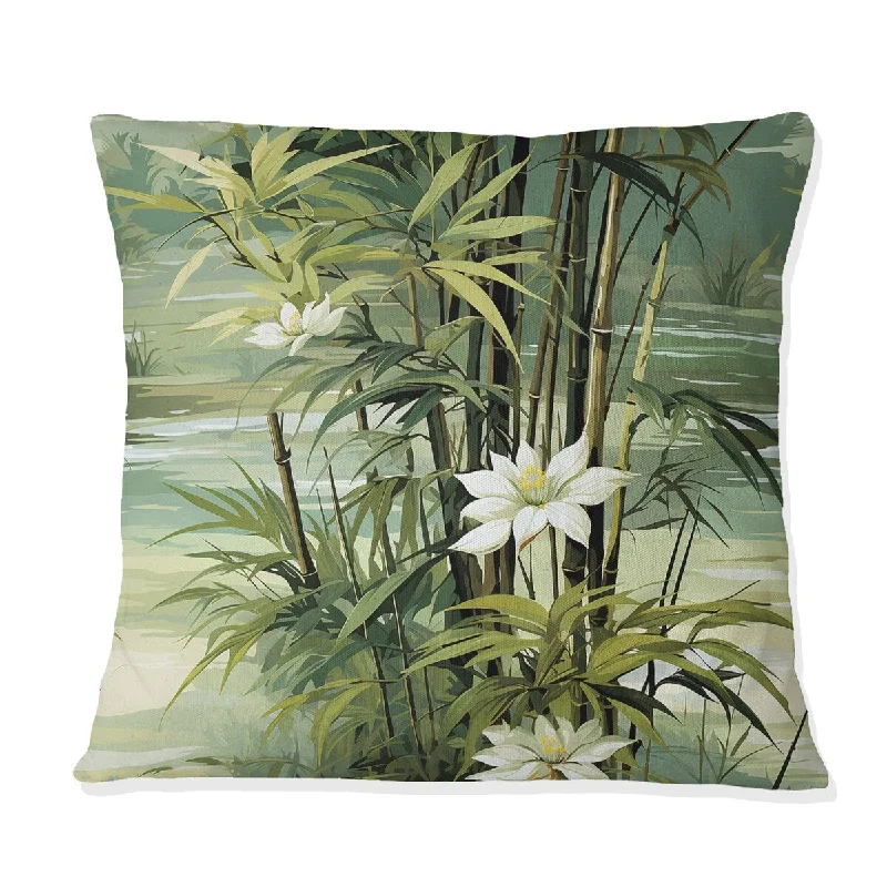 Designart "Bamboo Reflections Tropical Pattern II" Tropical Printed Throw Pillow