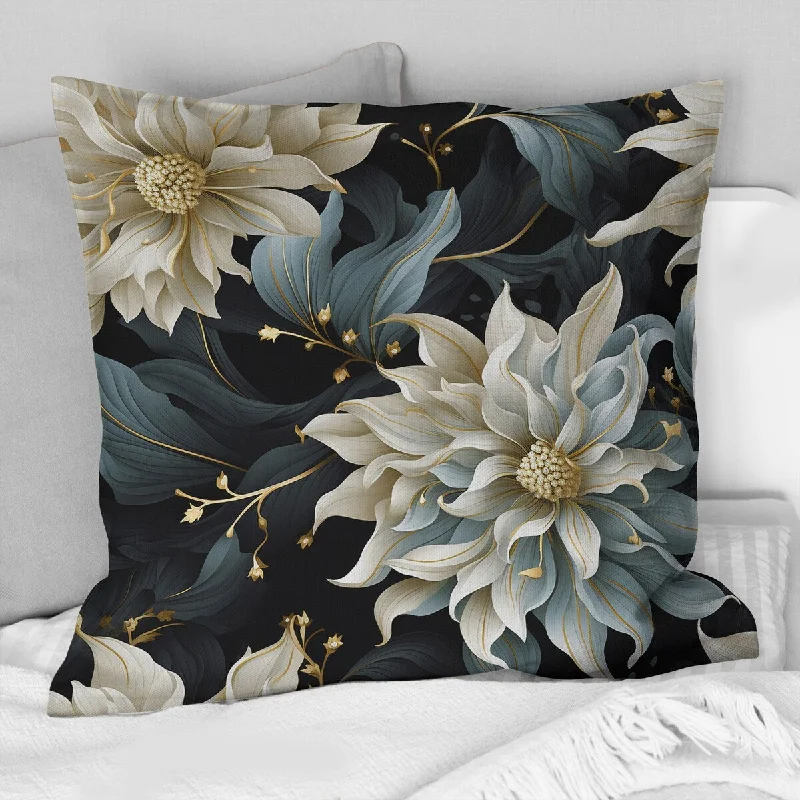 Designart "Beige And Blue Flowers Elegance " Glam Printed Throw Pillow