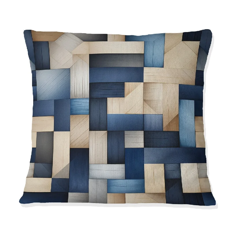 Designart "Beige And Blue Stripes Symmetry I" Geometric Printed Throw Pillow