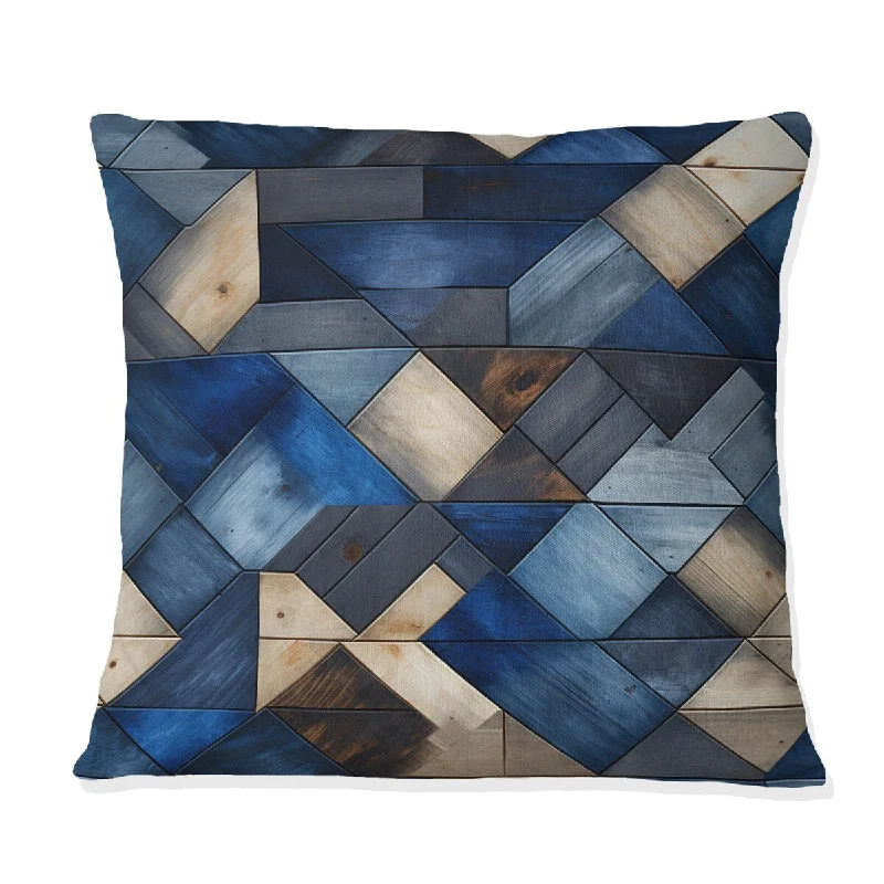 Designart "Beige And Blue Tiles Symmetry I" Geometric Printed Throw Pillow