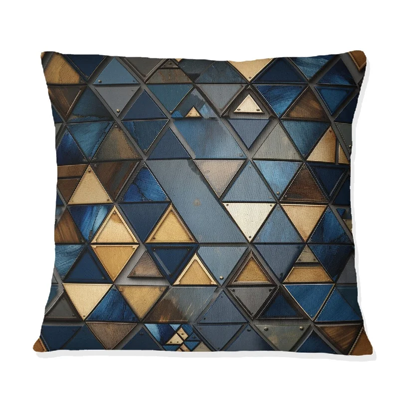 Designart "Beige And Blue Triangles Mosaic I" Geometric Printed Throw Pillow