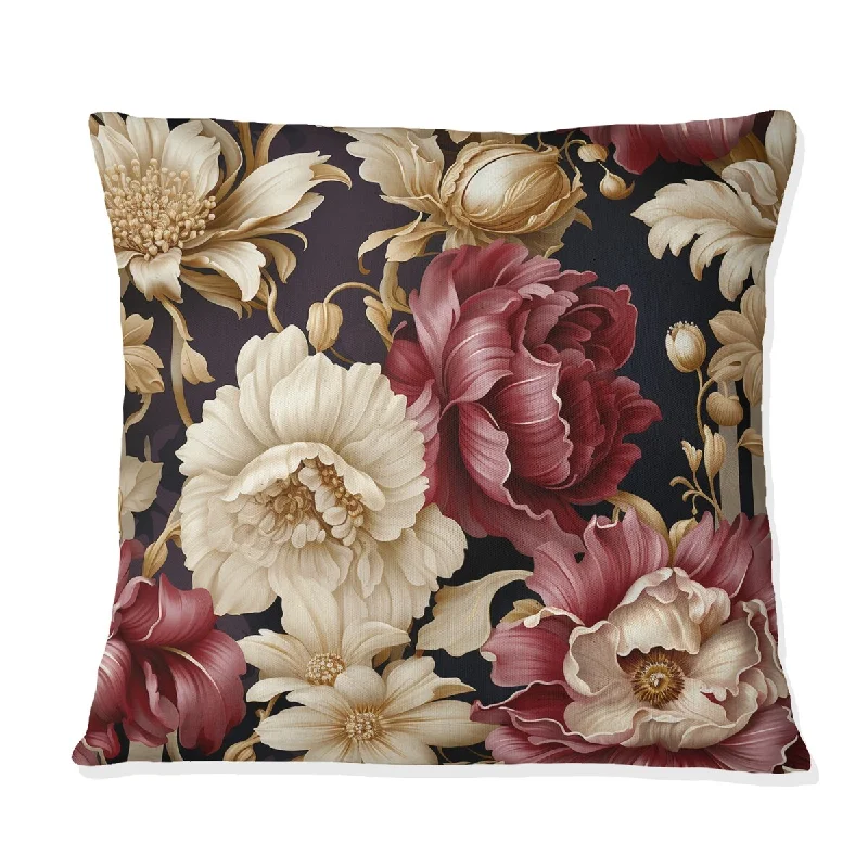 Designart "Beige And Red Chic Elegance Peony Gardens" Floral Printed Throw Pillow