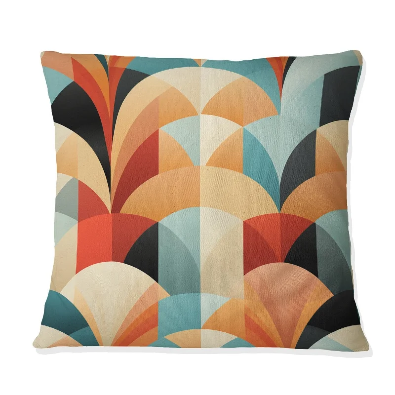 Designart "Beige Turquoise Retro Revival Geometric I" Geometric Printed Throw Pillow