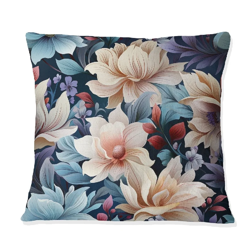 Designart "Blue And Beige Vines Payfull" Botanical Printed Throw Pillow