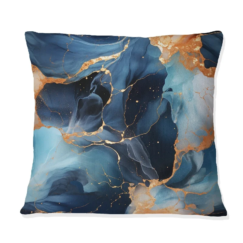 Designart "Blue And Gold Celestial Radiance Marble Bliss" Marble Printed Throw Pillow