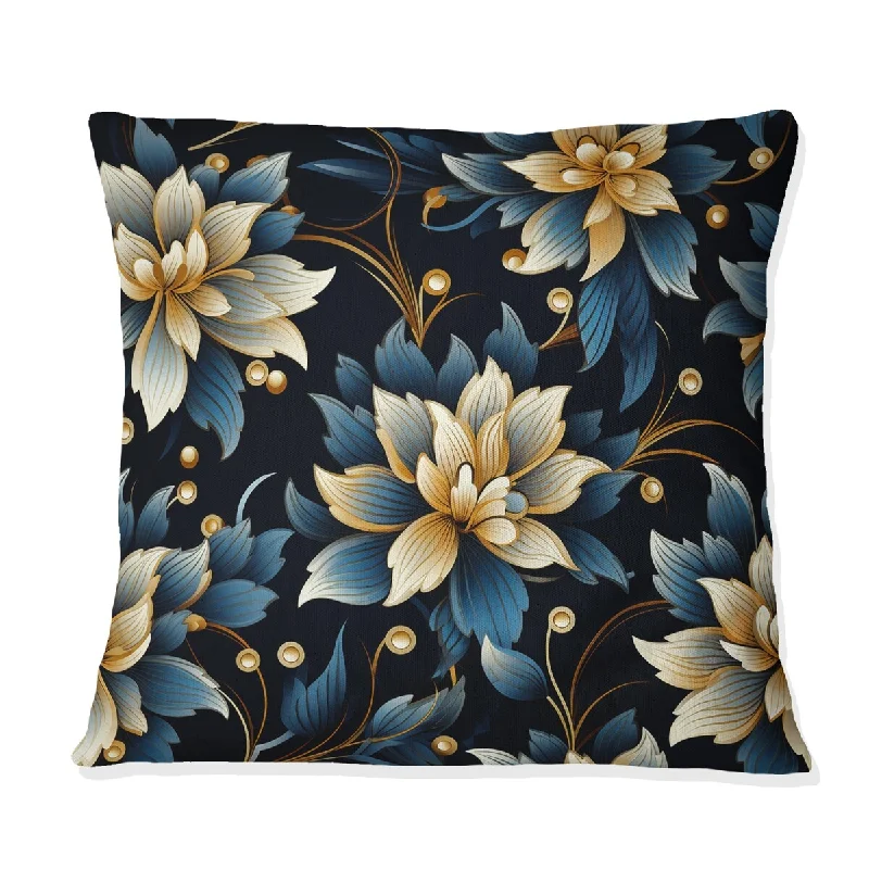 Designart "Blue And Golden Luxury Flower Pattern II" Marble Printed Throw Pillow