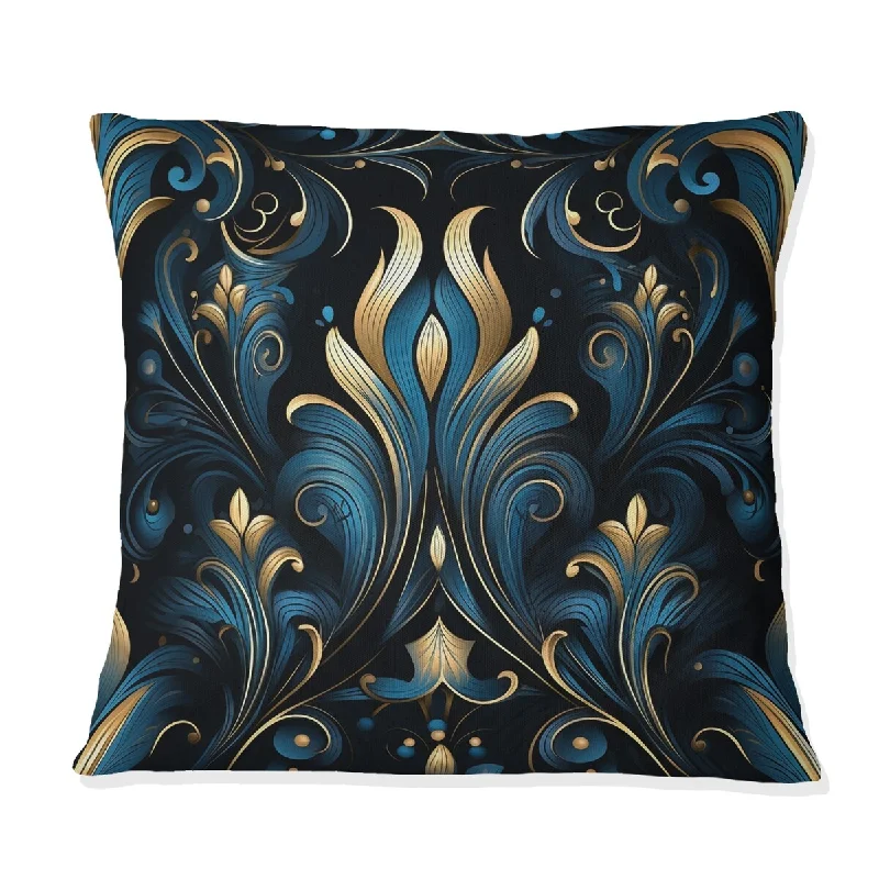 Designart "Blue And Golden Luxury Flower Pattern III" Ikat Printed Throw Pillow