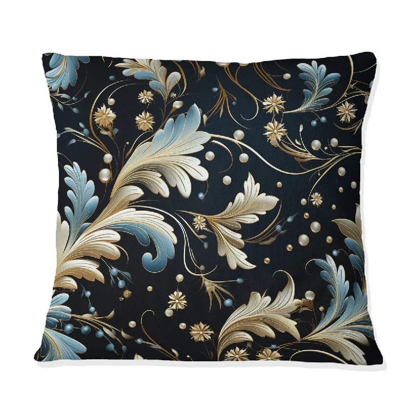 Designart "Blue And Golden Luxury Flower Pattern" Marble Printed Throw Pillow