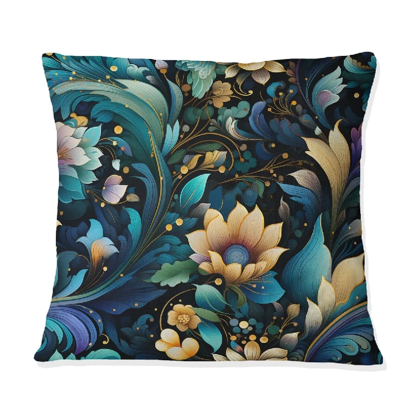 Designart "Blue And Green Flowers Cosmic Harmony" Floral Printed Throw Pillow