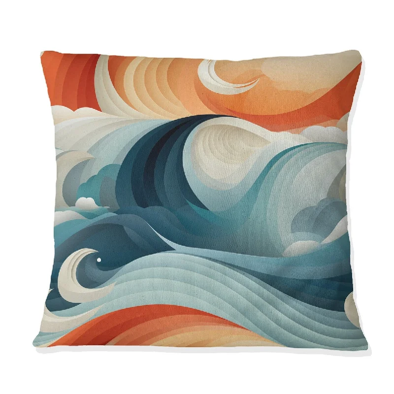 Designart "Blue And Orange Wave" Coastal Printed Throw Pillow