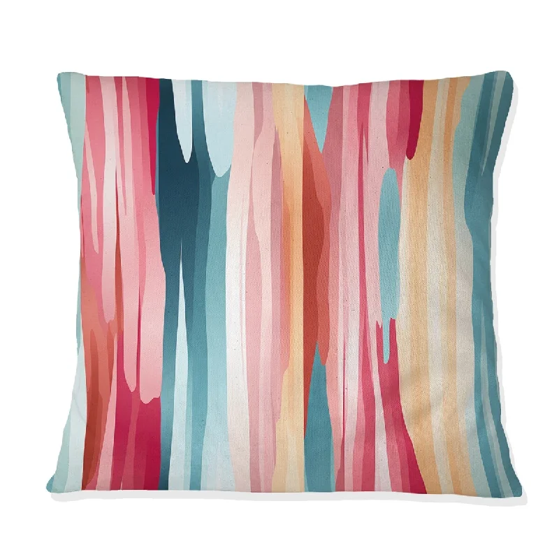 Designart "Blue And Pink Artist Strokes Line Pattern Bliss I" Striped Printed Throw Pillow