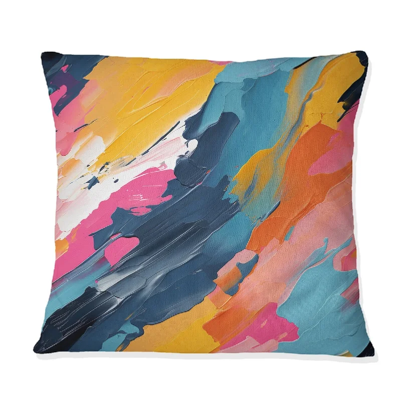 Designart "Blue And Pink Brush Synergy " Abstract Printed Throw Pillow