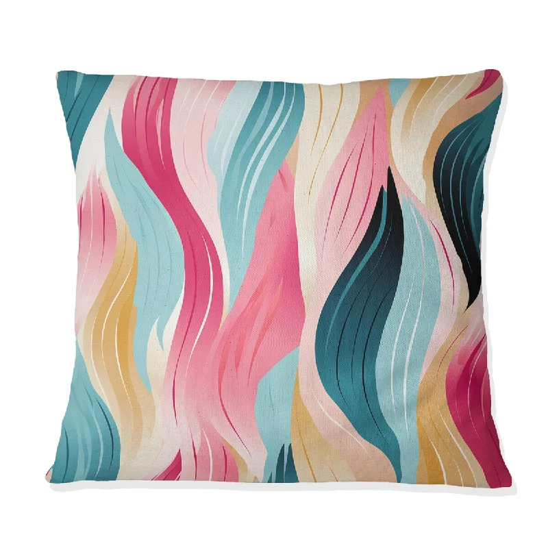 Designart "Blue And Pink Waves Striped Pattern" Striped Printed Throw Pillow