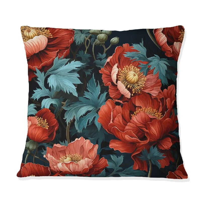 Designart "Blue And Red Poppy Flowers Pattern VI" Floral Printed Throw Pillow