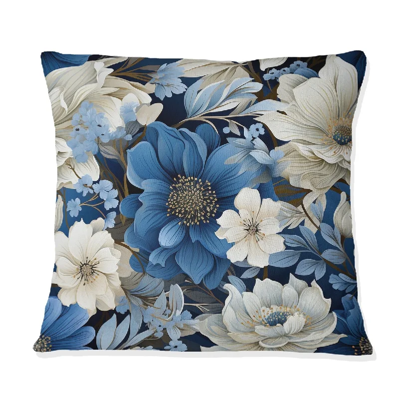 Designart "Blue And White Blooming Floral Pattern VI" Floral Printed Throw Pillow