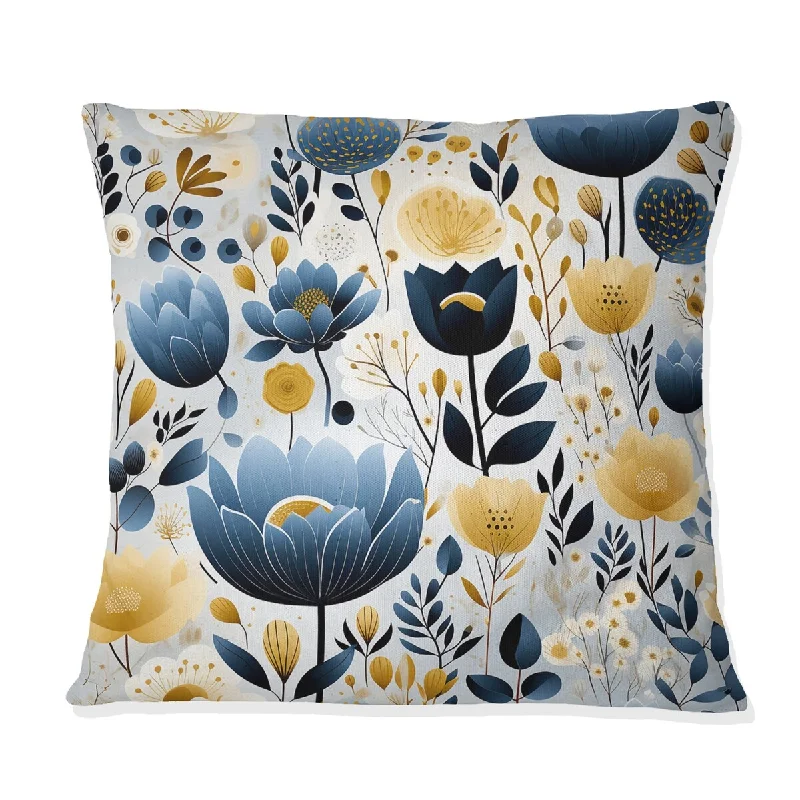 Designart "Blue And White Ferns Tranquility I" Floral Printed Throw Pillow