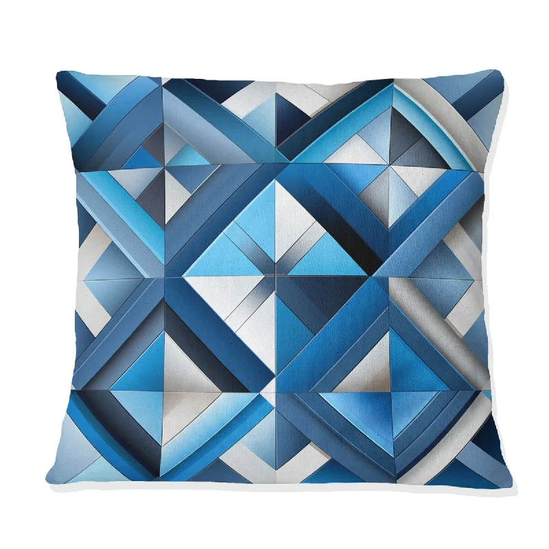 Designart "Blue And White Tiles Symmetry I" Geometric Printed Throw Pillow