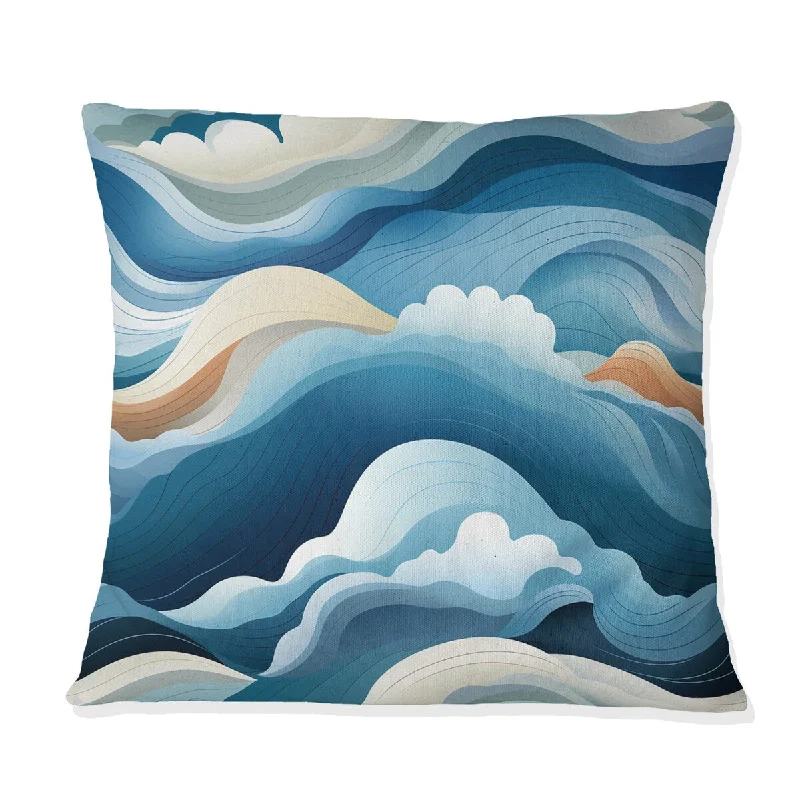 Designart "Blue And White Zen Tranquility Waves" Coastal Printed Throw Pillow