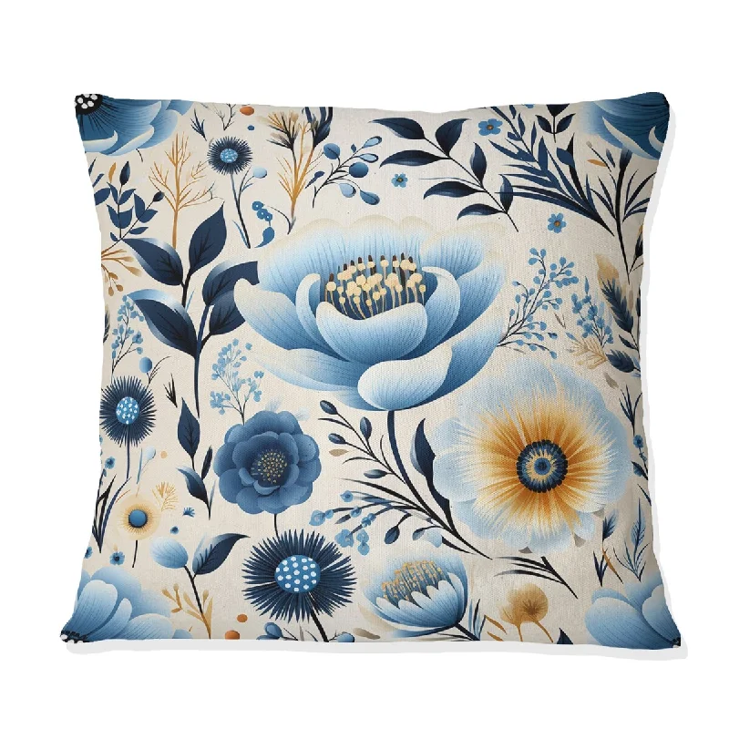 Designart "Blue Bohemian Bliss Floral Pattern" Floral Printed Throw Pillow