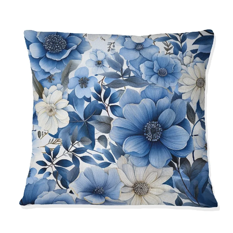 Designart "Blue Watercolor Eccentric Floral Pattern" Floral Printed Throw Pillow