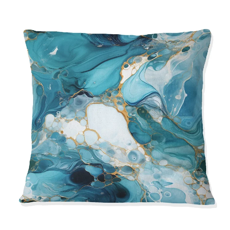 Designart "Blue White Oceanic Allure Marble Pattern" Marble Printed Throw Pillow