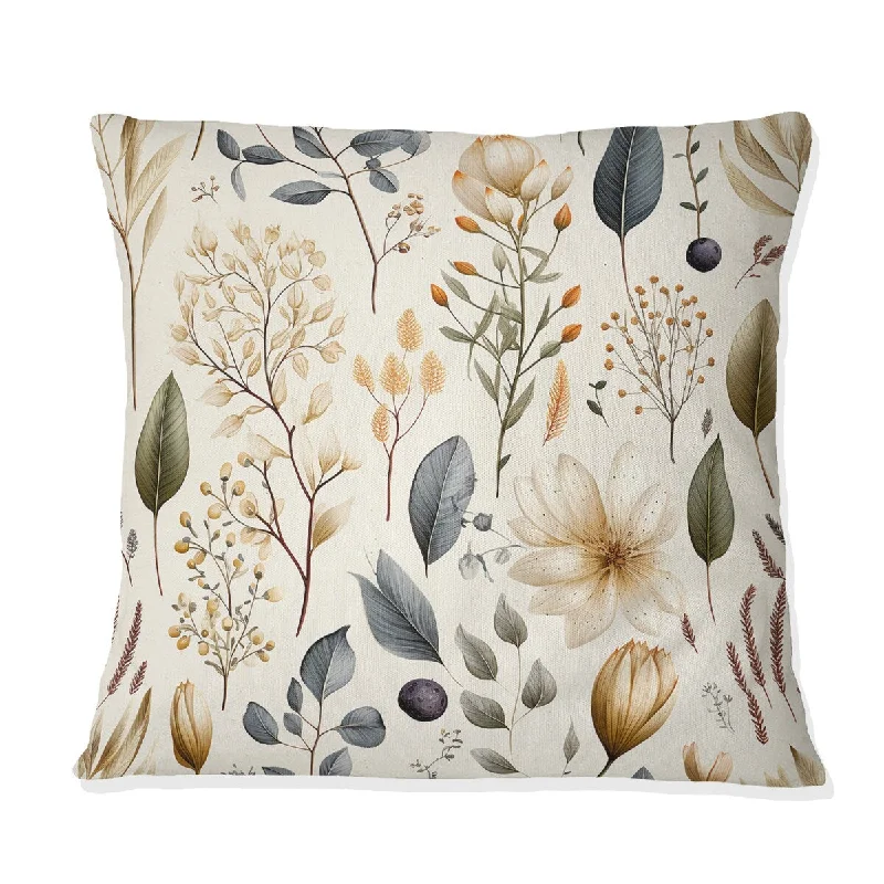 Designart "Botanical Sketched IV" Plants Printed Throw Pillow