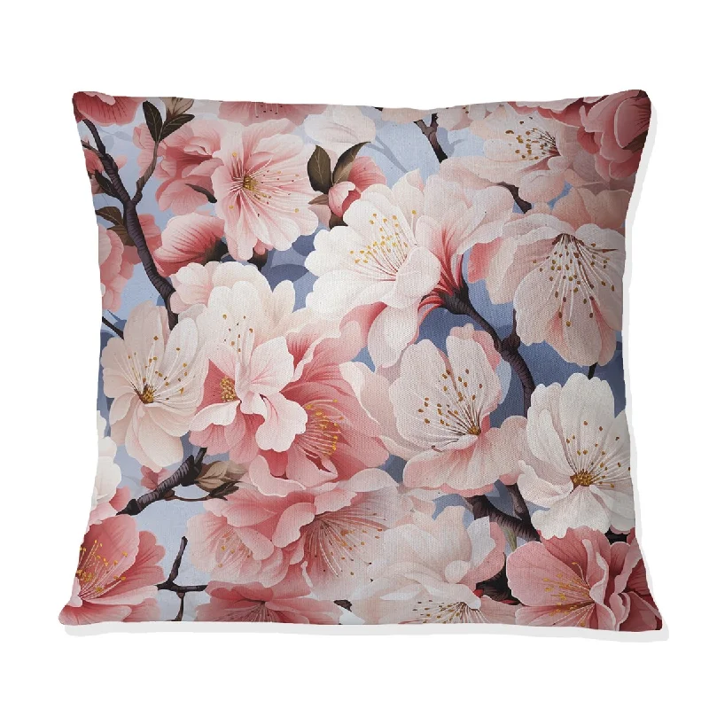 Designart "Cherry Blossom Bliss I" Oriental Printed Throw Pillow