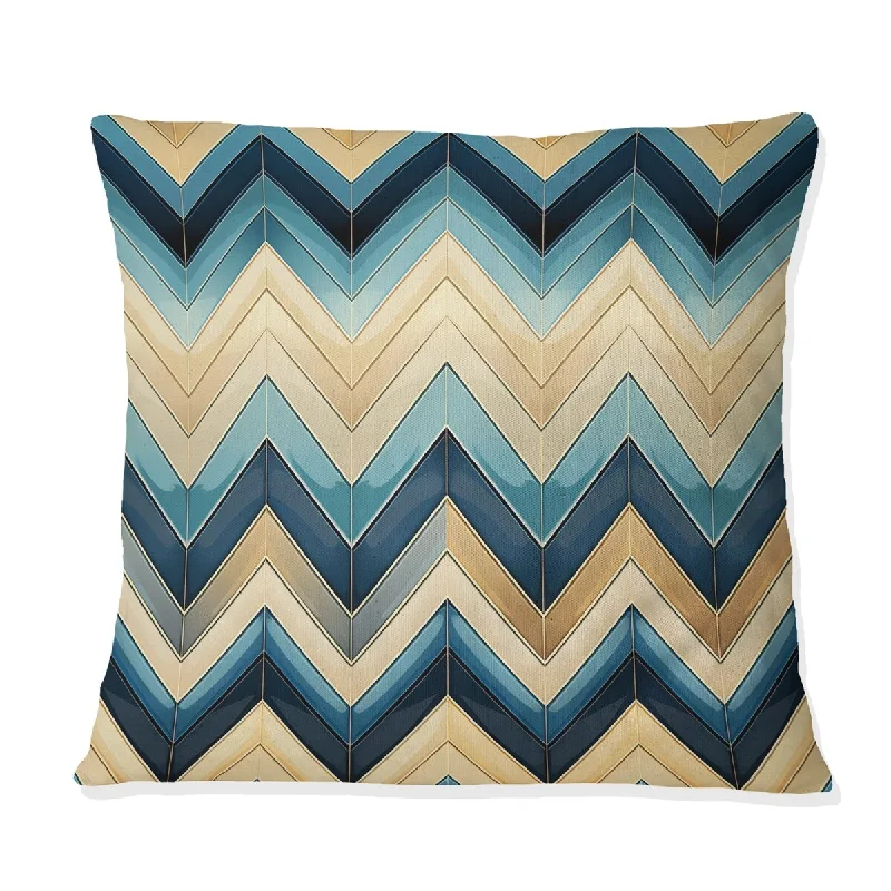 Designart "Coastal Blue And Beige Chevron Geometric" Geometric Printed Throw Pillow