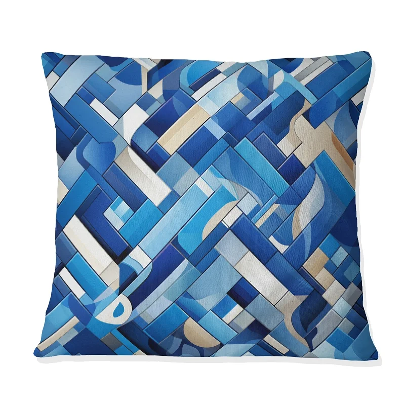 Designart "Cobalt Blue And White Grid Geometric III" Geometric Printed Throw Pillow