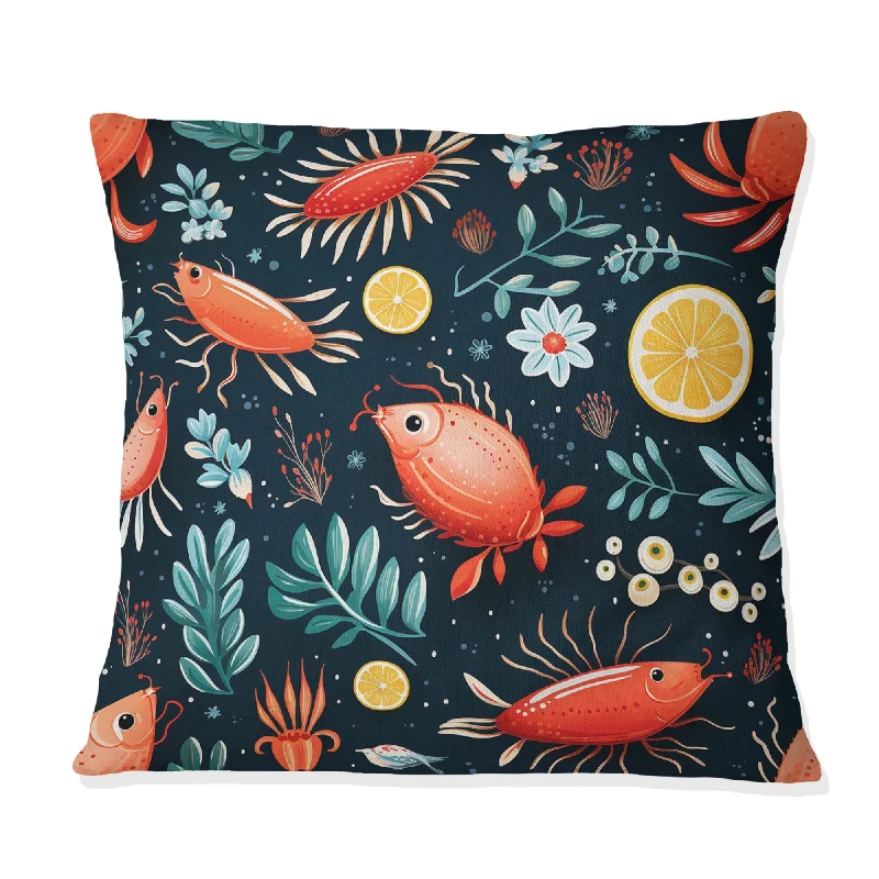 Designart "Colorl Seafood kitchen collage" Animals Printed Throw Pillow