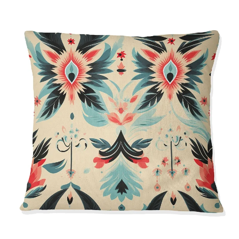 Designart "Coral And Black Vintage Ikat Nostalgia" Ikat Printed Throw Pillow