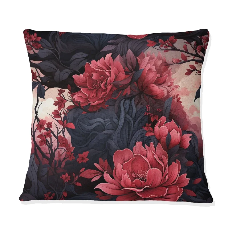 Designart "Crimson Twilight Moody Patterns I" Floral Printed Throw Pillow