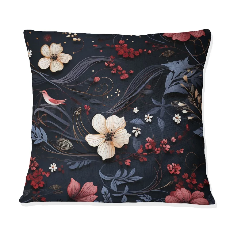 Designart "Darkened Melody Moody Patterns" Floral Printed Throw Pillow